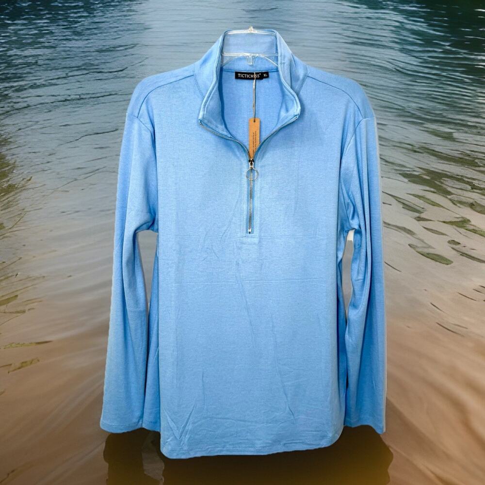 Ticticmiss Women’s Long Sleeve Quarter Zip Up Pullover / Women’s XL / Baby Blue